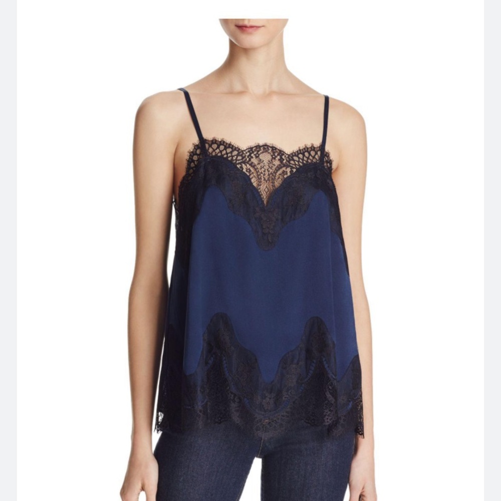 Alice Olivia Sondra lace trimmed silk top